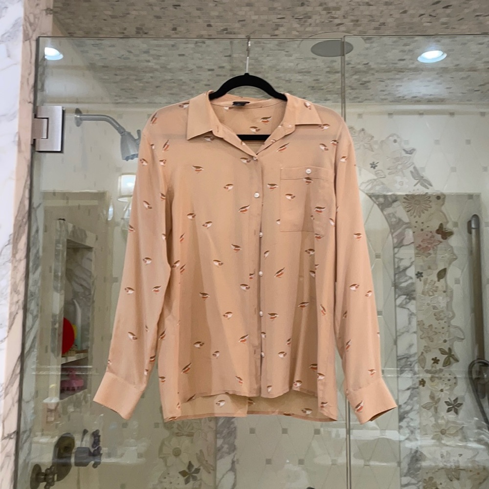 Club Monaco Silk Bird Print Button Down